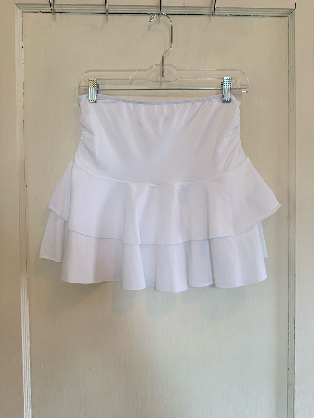 Women's Strapless White Tiered Ruffle Blouse